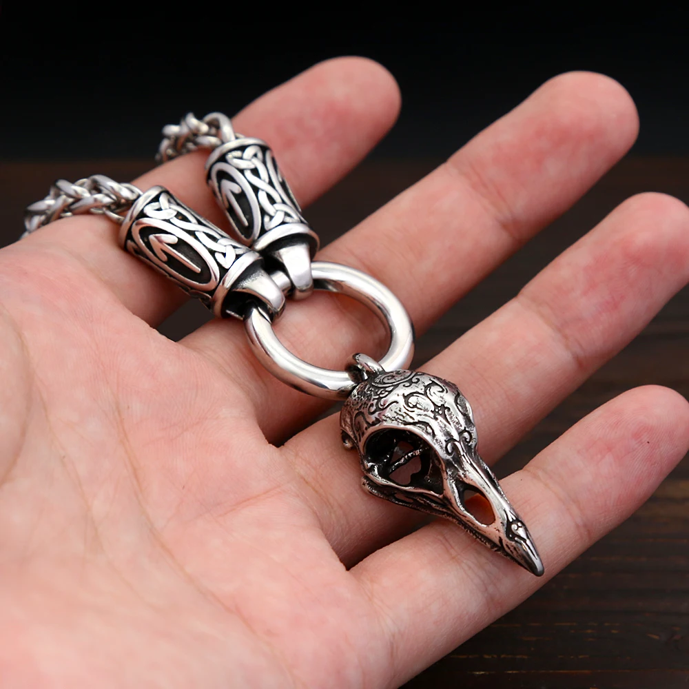 316L Gothic Nordic Odin Crow Skull Pendant Stainless Steel Raven Skull Amulet Necklace For Men Women Fashion Jewelry Droshipping