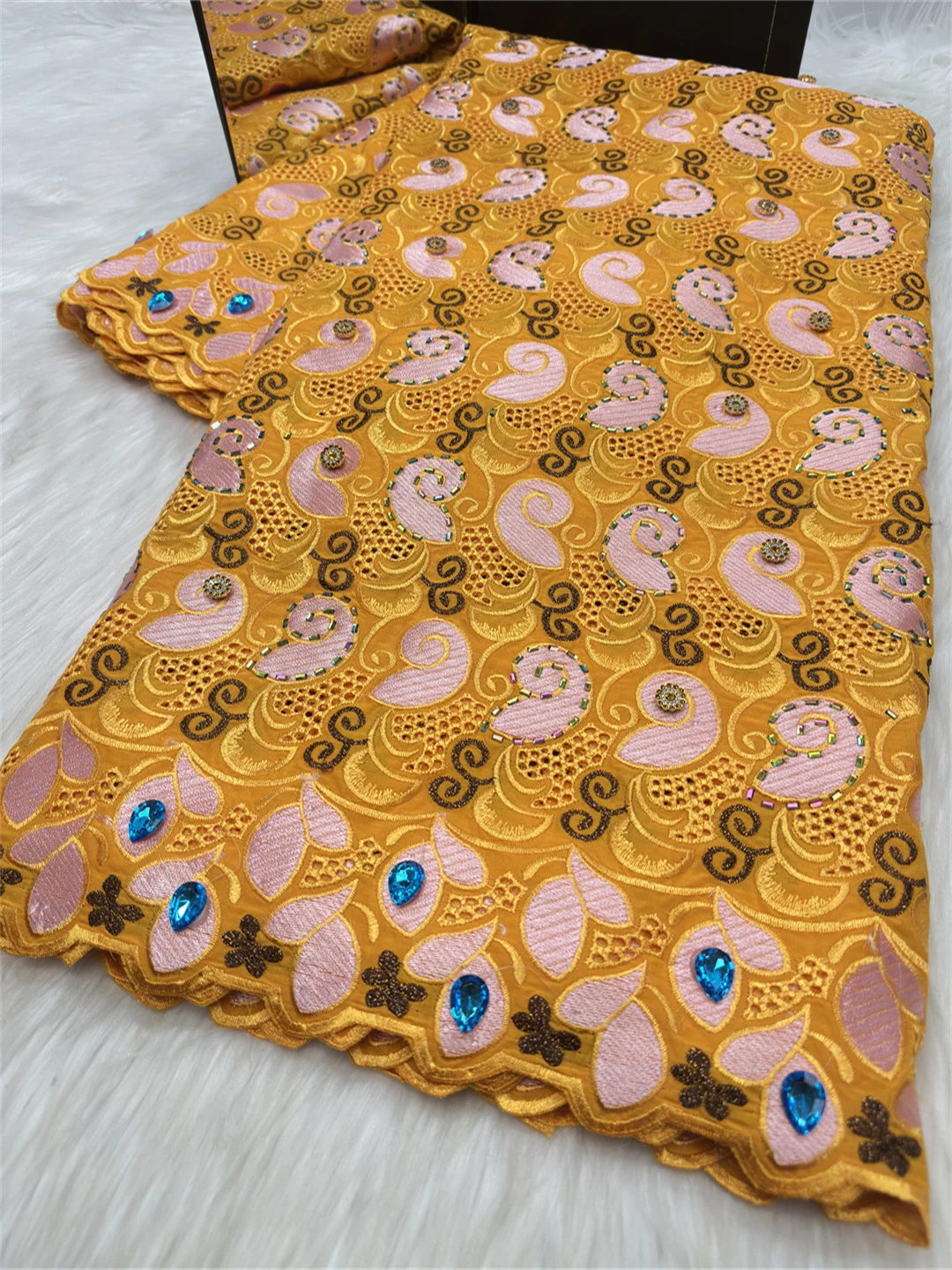 

Latest Swiss Voile Lace With Rhinestone Nigerian Lace Fabric,5Yard African Embroidery 100% Cotton Cord Guipure Lace Fabric Dress