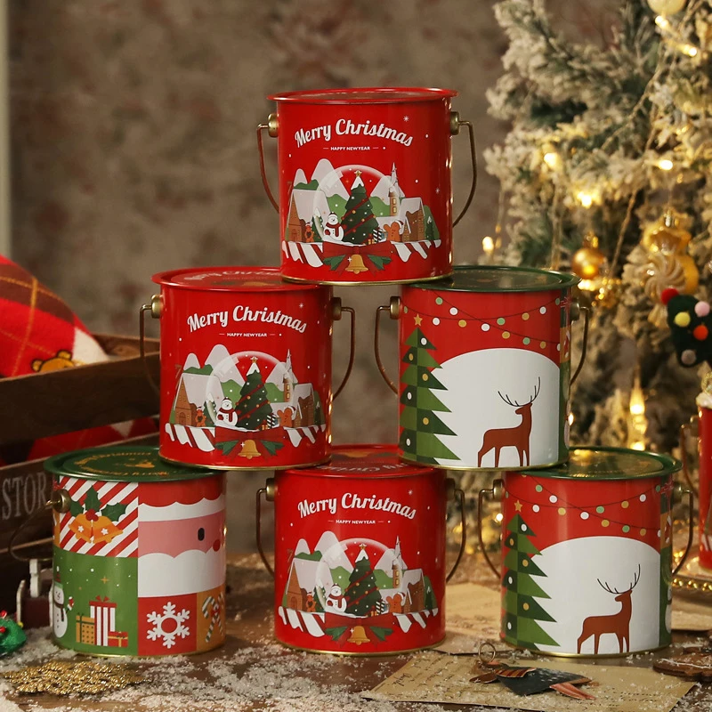 Christmas Square Metal Tinning Can Set Candy Box Gift Storage Box Biscuit Can Iron Can Home Storage Box