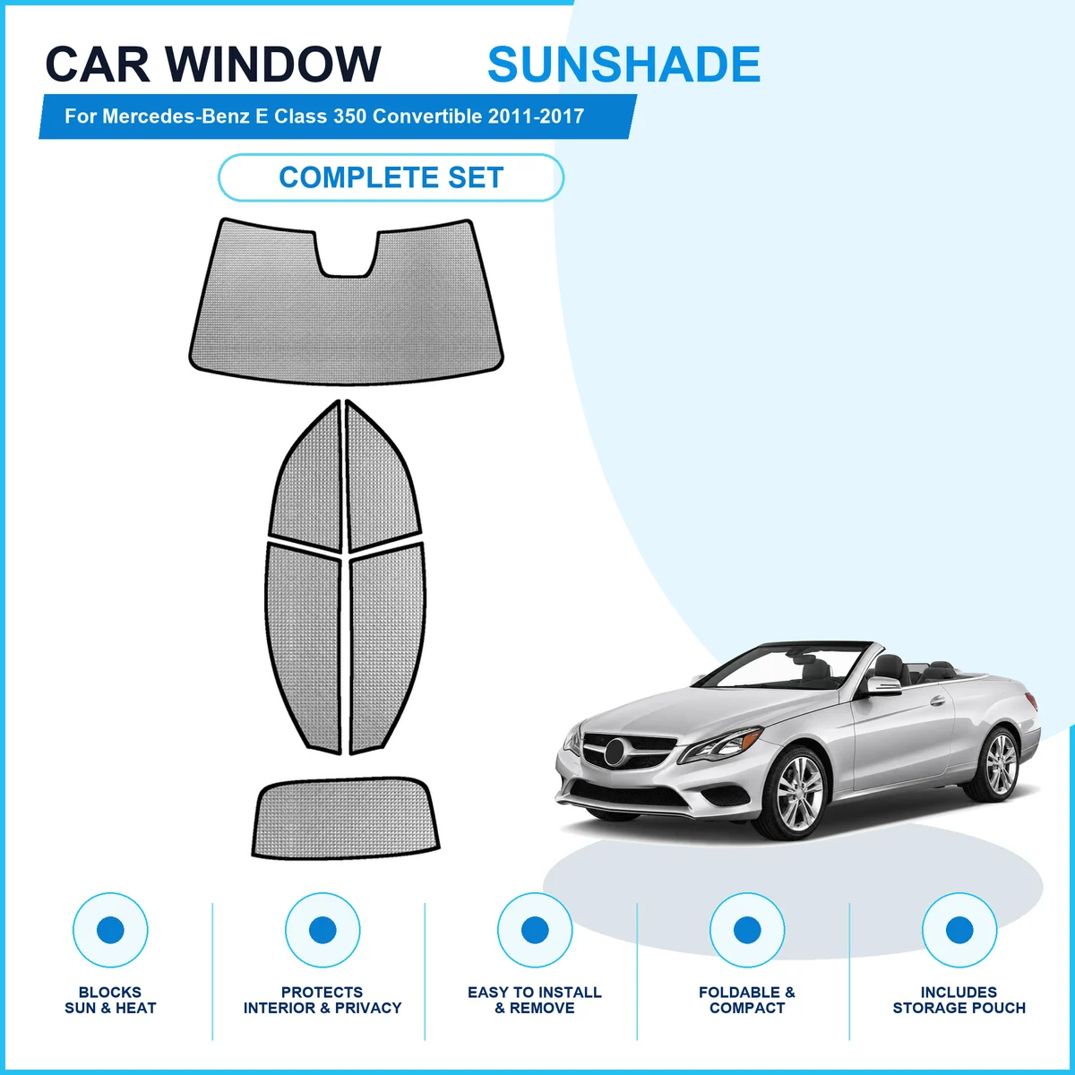 For Mercedes-Benz E Class 350 Convertible 2011-2017 Custom Full Set Window Sunshades Aluminum Foil Suction Cup Anti UV Privacy