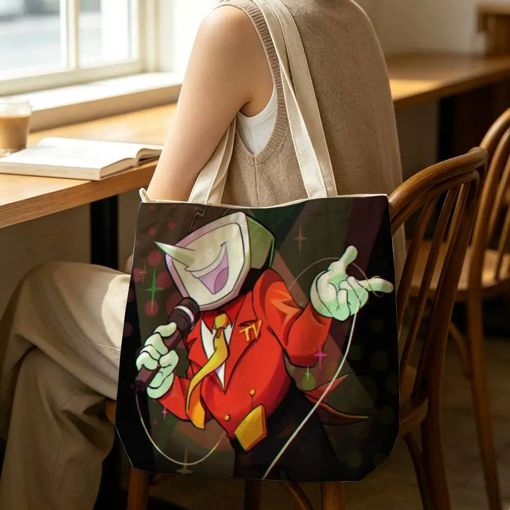 Cartoon Game Deltarune Tenna Meme Tote Bag for Women Reusable Shopping Tote Bag Zippered Shoulder Bags Print