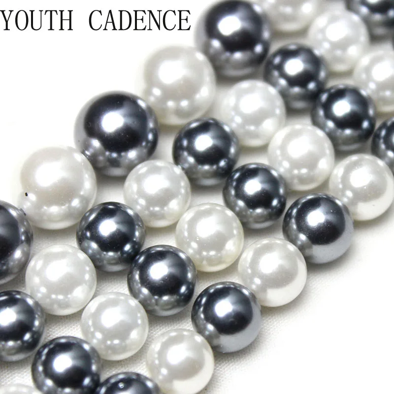 Natural Grey White Shell Pearl Loose Round Spacer Beads For Jewelry Making DIY Bracelet Necklace Accessories 15\'\' 6/8/10/12mm