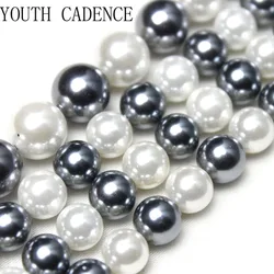 Natural Grey White Shell Pearl Loose Round Spacer Beads For Jewelry Making DIY Bracelet Necklace Accessories 15'' 6/8/10/12mm