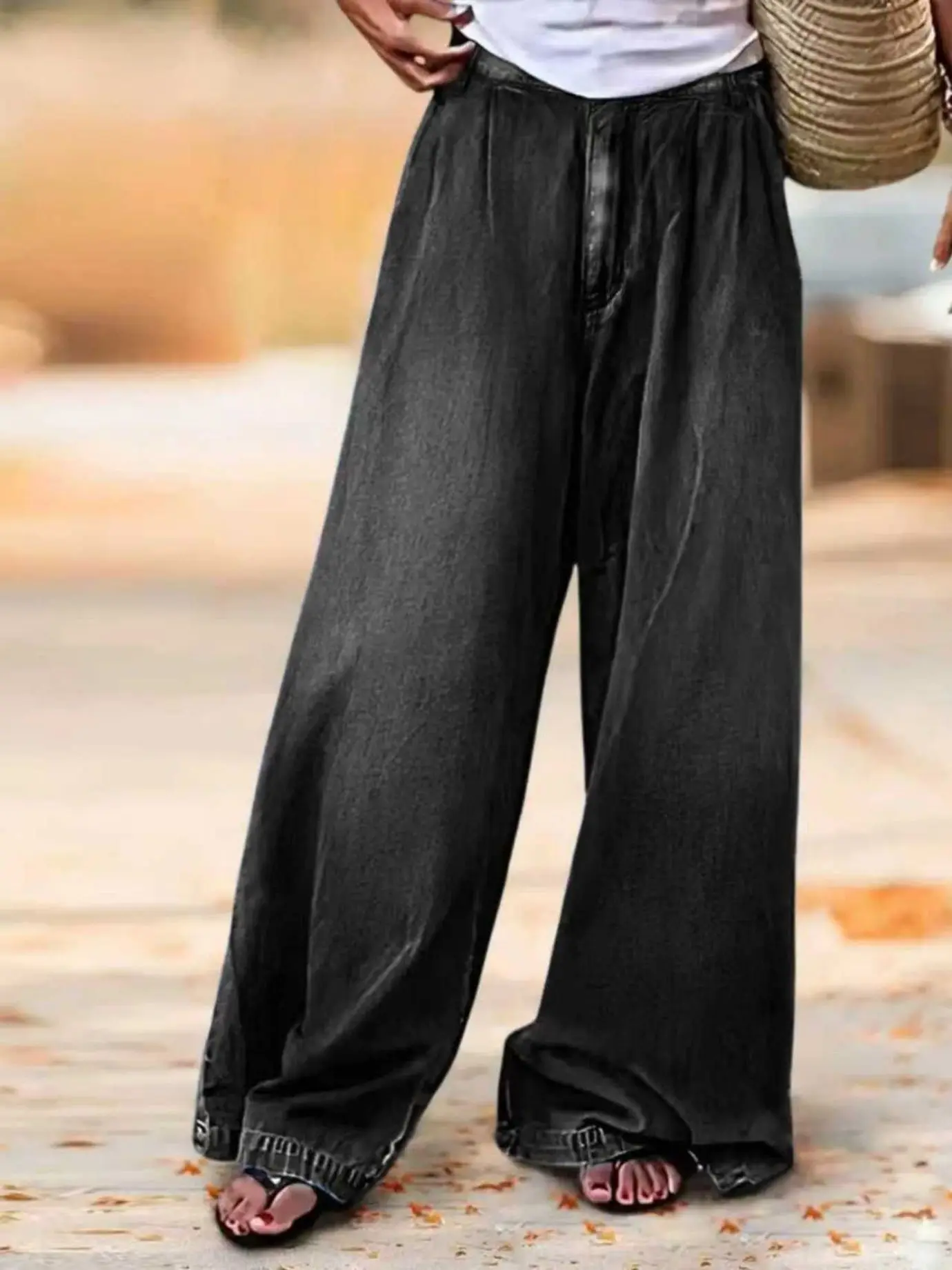 

Loose Fit Black Denim Jeans for Women Wide Leg Trousers Casual Stretchy Comfortable Standard Washed Trendy Fashion Baggy Jeans