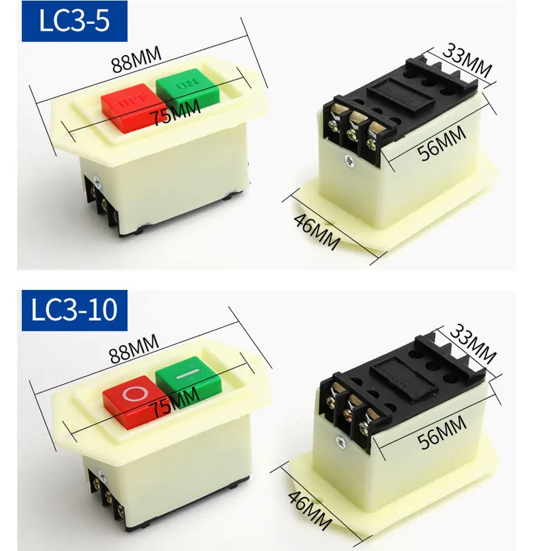 1PC 380V LC3 Button Start Switch 5A 10A ON-OFF Push Button Switch Three Phase Start Button For Bench Drill Grinding Machine