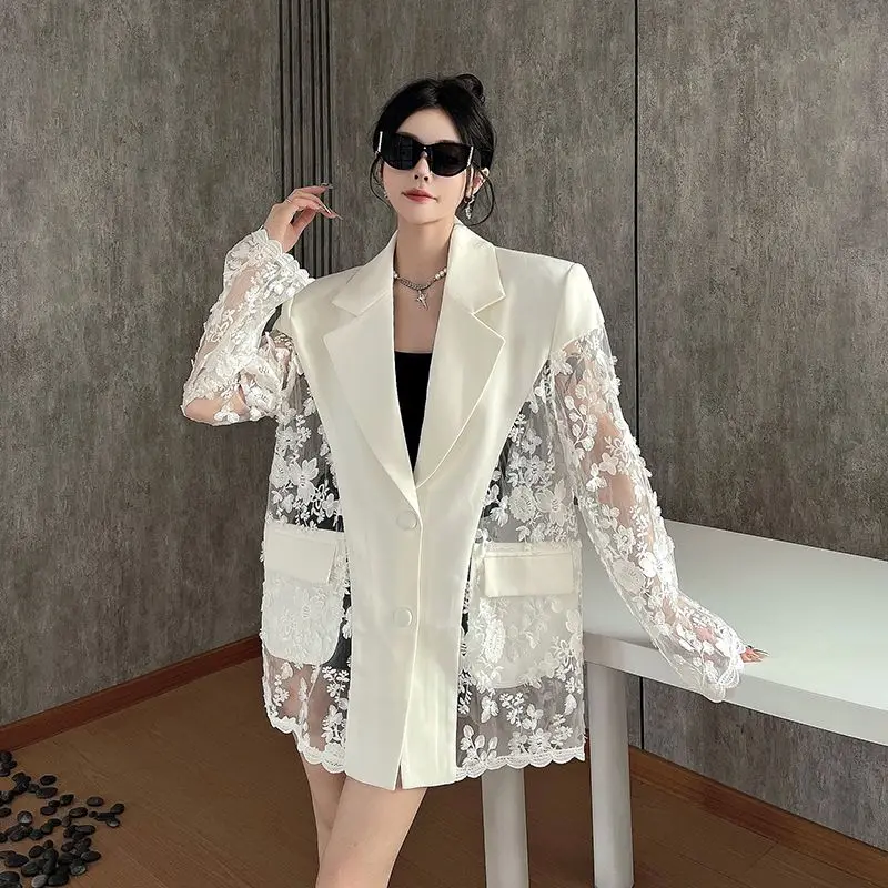 

2025 Summer New Arrival Luxury Patchwork Elegant Casual Woman Lace Suit Outwear Women's Thin Coats