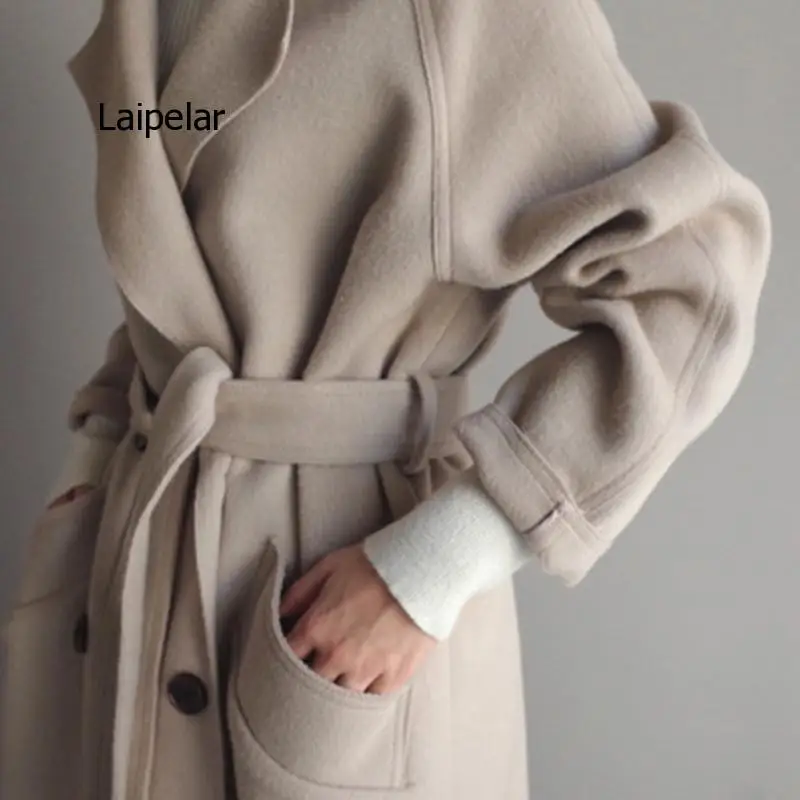 

Women Winter Coats 2022 Autumn and Winter New Femmes Women's Solid Color Lapel Loose Long Double-sided Wool Coat Female jas