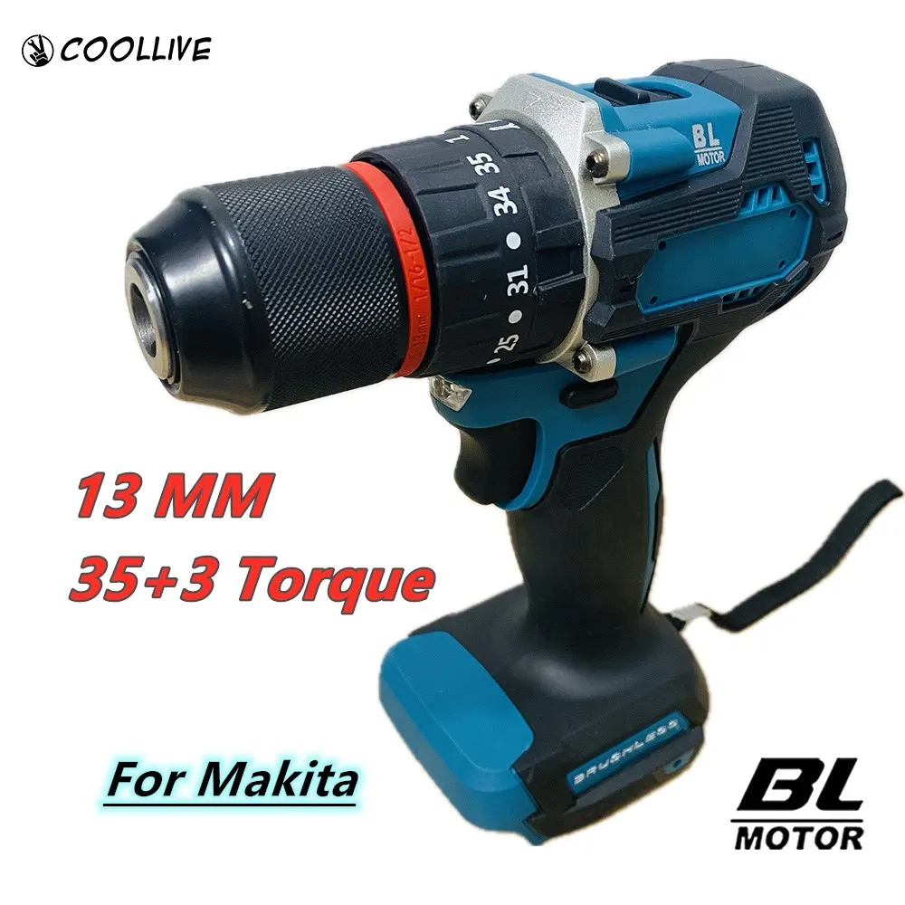 

13 мм 35 + 3 крутящего момента, бесщеточная электрическая ударная отвертка, аккумуляторная дрель, перезаряжаемые электроинструменты для батареи Makita 18 В