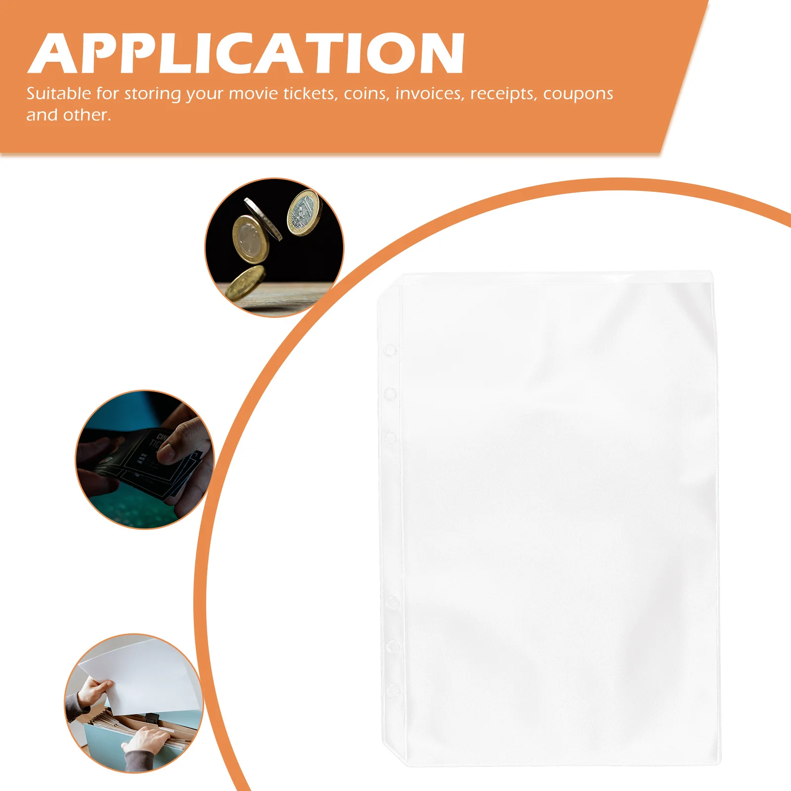 

10Pcs 6-Holes Binder Pockets A5 Clear Bags Zipper File Folders for Planners Transparent Documents Bag Zipper Storage Bag