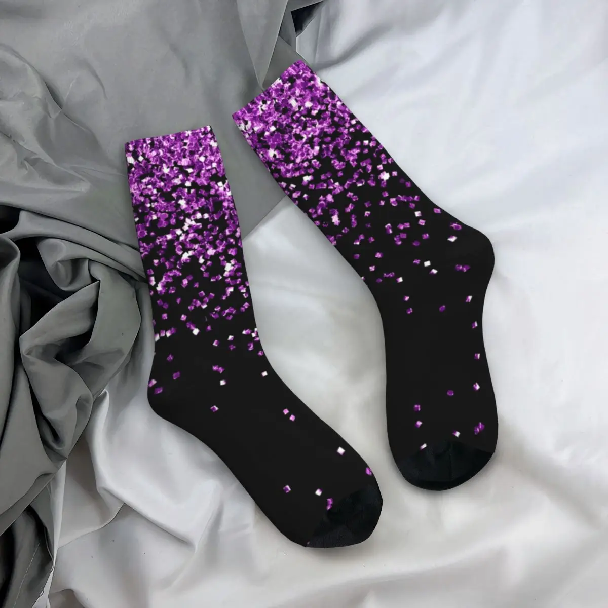 Purple Glitter Socks Men\'s Women\'s Polyester Casual Socks Novelty Spring Summer Autumn Winter Stockings Gifts