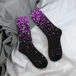 Purple Glitter Socks Men's Women's Polyester Casual Socks Novelty Spring Summer Autumn Winter Stockings Gifts