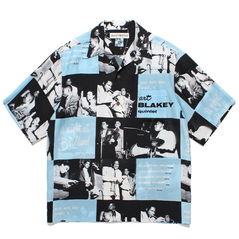 Blue WACKO MARIA Short Sleeve Shirt High Quality Summer Shirts Shirts Casual Mens Womens Hawaii Shirts