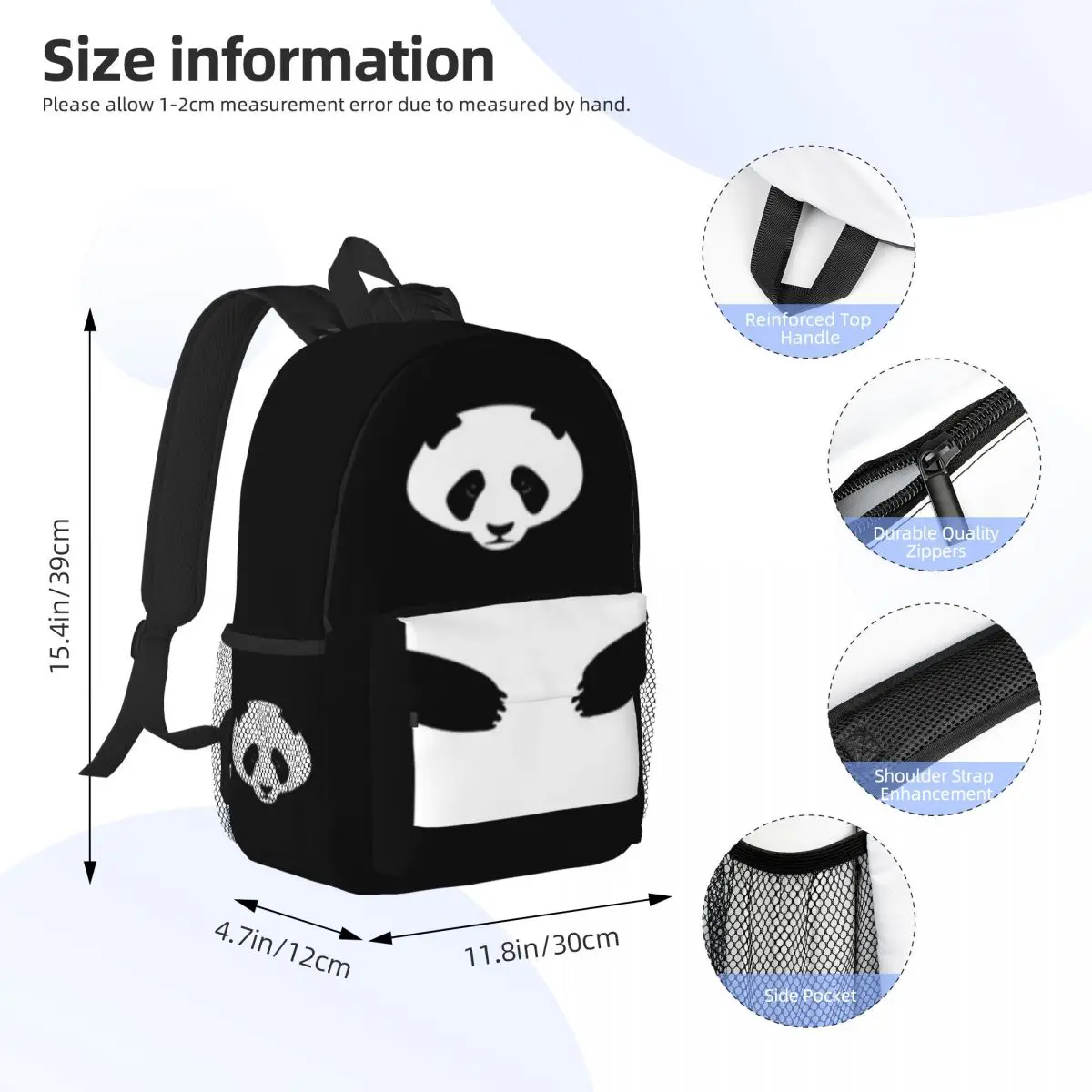 Panda mochila para meninas e meninos, grande capacidade, leve e impermeável, 15 polegadas