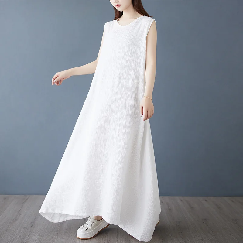 فستان أنيق بدون أكمام ورقبة على شكل V فستان صيفي طويل بحزام خلفي غير منتظم فستان ماكسي مريح فضفاض الخصر فستان الشمس