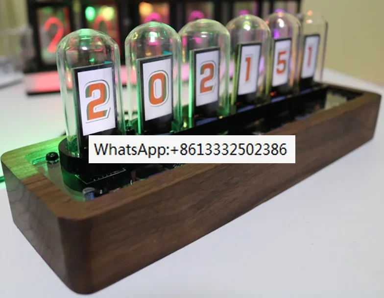 IPS Nixie Tube RGB Digital Led Glow Tube Clock Wood Luxury Creative Electronic Desktop Clocks Vacuum-tube Watches Ornaments Gift