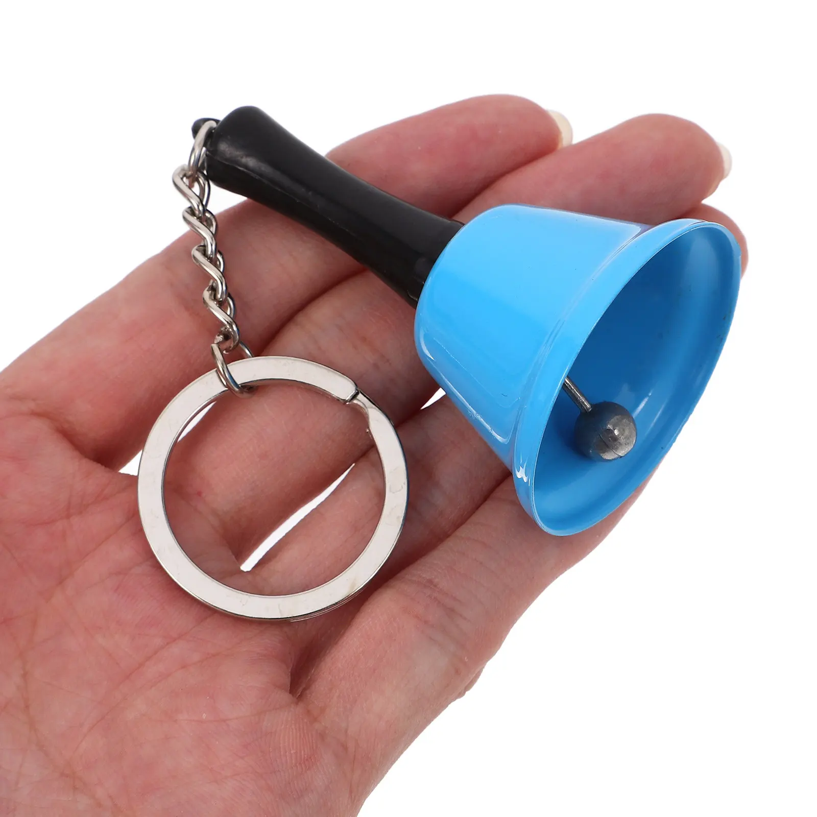 Mini Hand Bell Keychain Metal Loud Call Bell Blue for Early Education School Restaurant Shopkeeper Decorative Table Top
