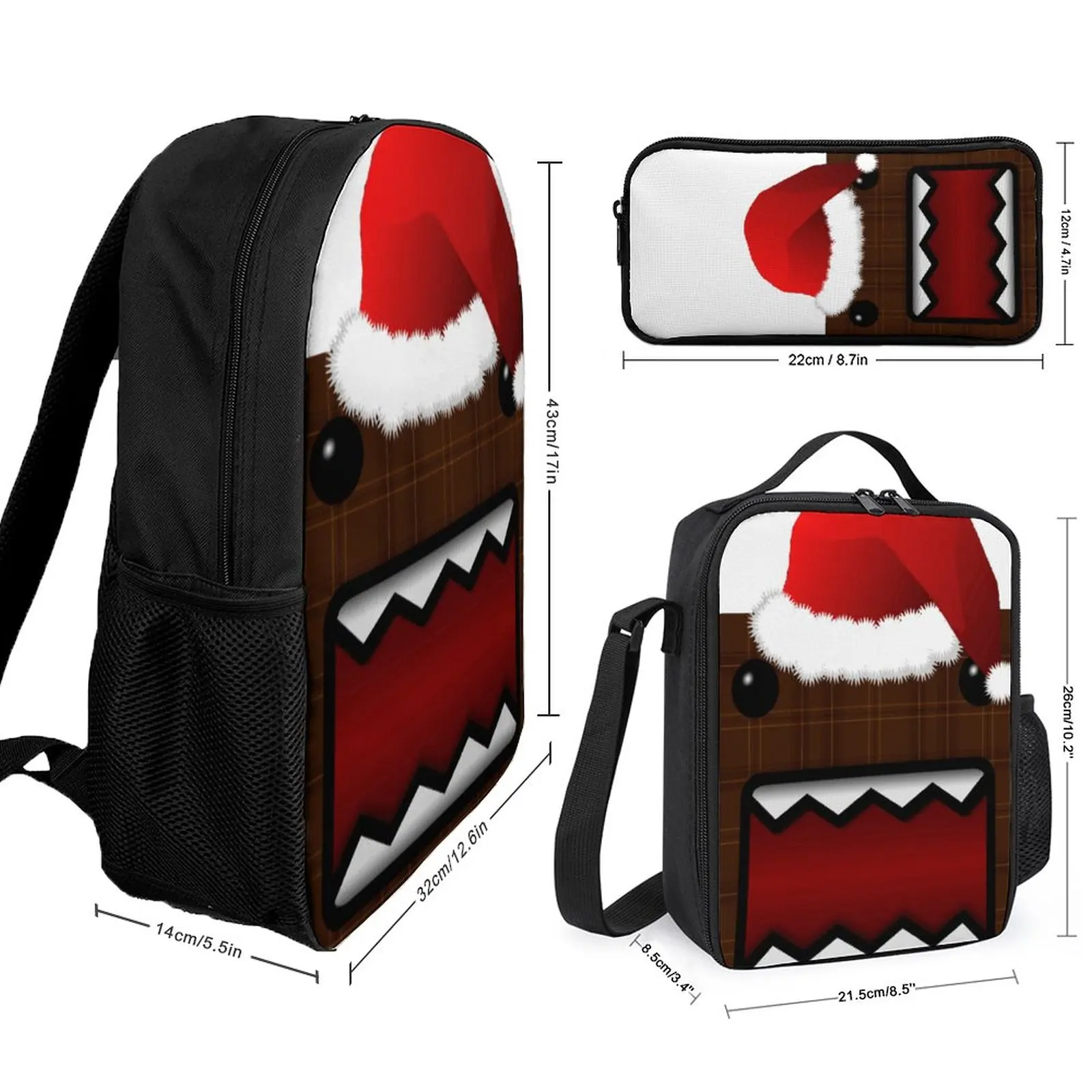 Domo Kun DJ 3 in 1 Set 17 Inch Backpack Lunch Bag Pen Bag  Durable Blanket Roll Cosy  Sports Activities Graphic Vintage