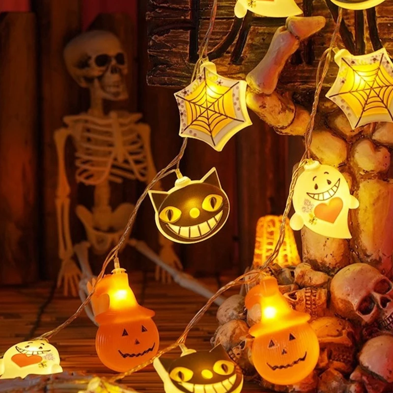 Halloween LED String Lights Pumpkin Ghost Spider Web Hanging Lamp Halloween Party Home Indoor Outdoor Decoration Battery Powered