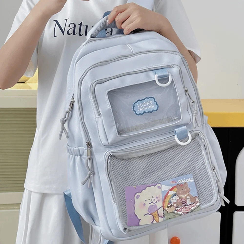 Solid Color Nylon Ita Backpack Durable Transparent Students School Bag Polyester Dustproof Large Capacity Daypack Sport