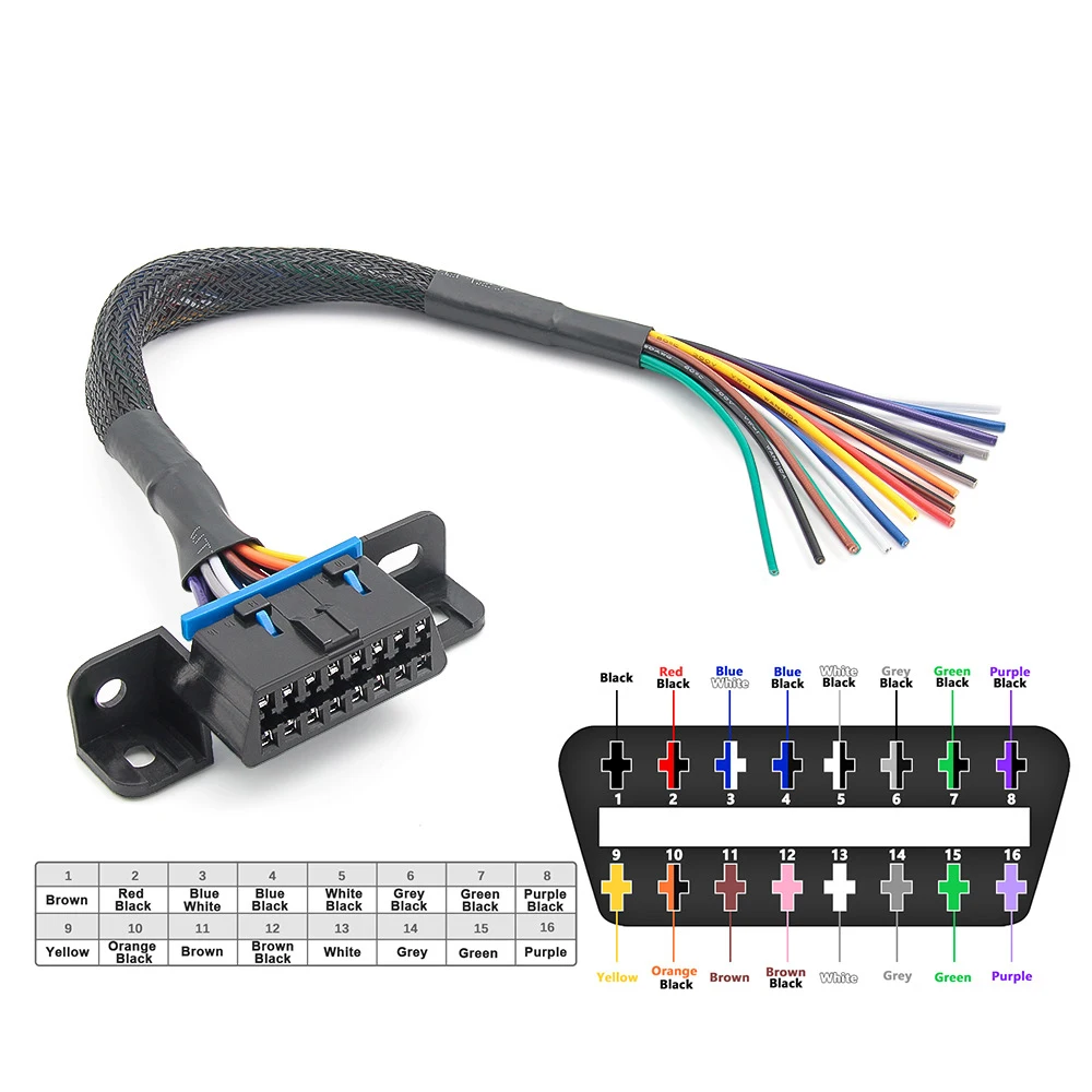 OBD2 16pin Open Cable 18AWG 30cm Colorful DIY Opening Line Adapter Female Connector to Open OBD Cable Fixed Terminal Extension