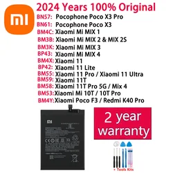 Batería Original Xiaomi de 2024 años para Xiaomi Mi Mix 1 2S 3 4 Poco X3 F3 Redmi K40 10T 11T Mi 11 Mi11 Lite Ultra Pro