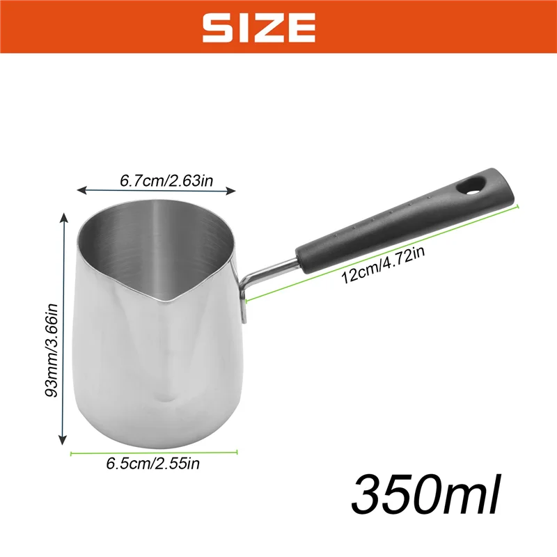 ELEG-2X مقبض طويل وعاء صهر الشمع شمعة الصابون يذوب وعاء الشمع المعطر يذوب إبريق القهوة المعدنية لاتيه، 350 مل