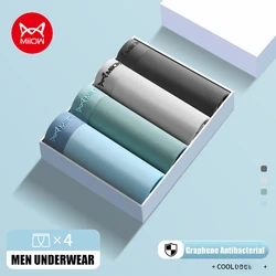 MiiOW 4Pcs Cotton Men's Boxer Underwear Graphene Antibacterial Man Trunks Breathable Men Underpants Boxers Winter Mens Panties