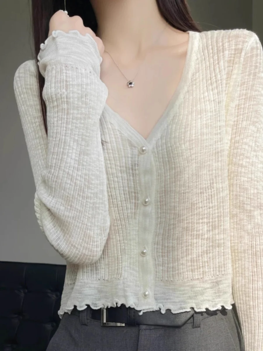 Spring Ice Silk UV Protection Knitted Short Cardigan Women's Light Outerwear Skirt Match Small Size Shawl Air Conditioning