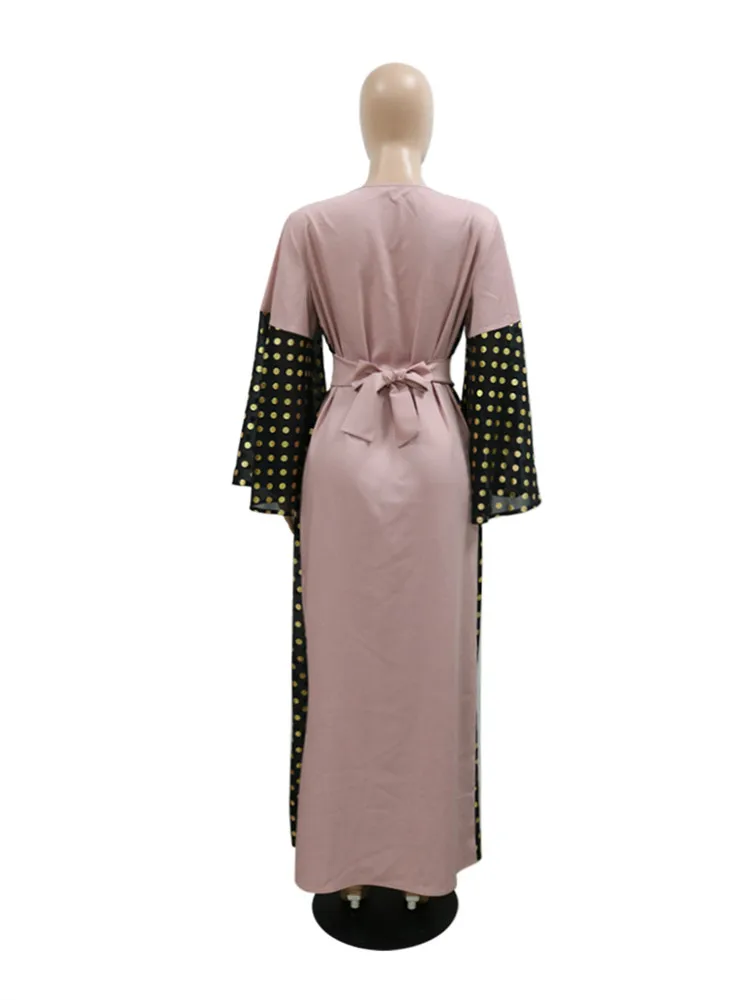 Moroccan Abaya Muslim Dresses Women Clothing Flare Sleeve Dubai Arab Vestidos Kaftan Gown Robe Musulman Long Dress Polka Dot