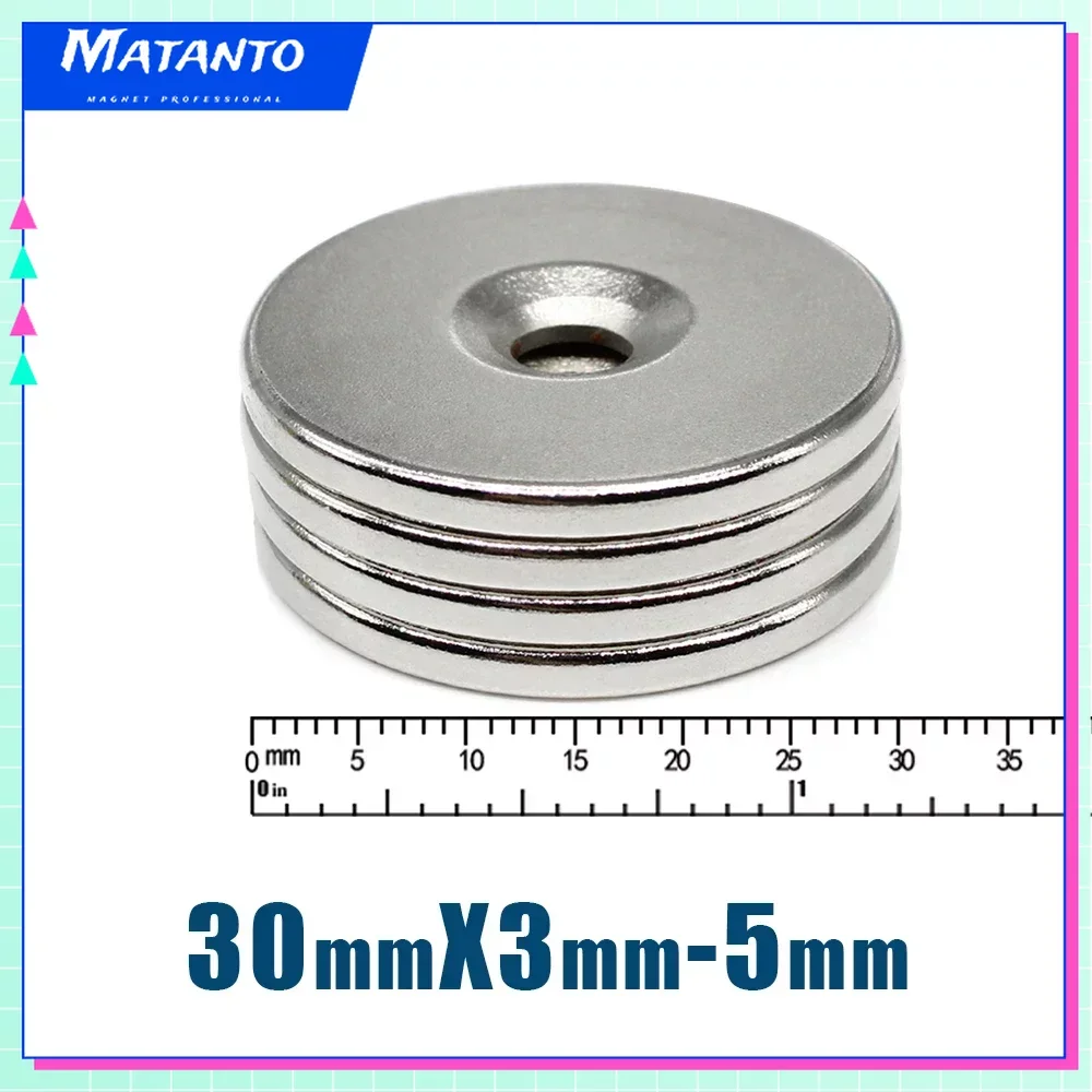 

2/5/10/20Pcs 30x3-5mm Round Strong Magnets with 5mm Hole Disc Countersunk Fridge Magnet Search Neodymium Magnets Magnetic Sheet