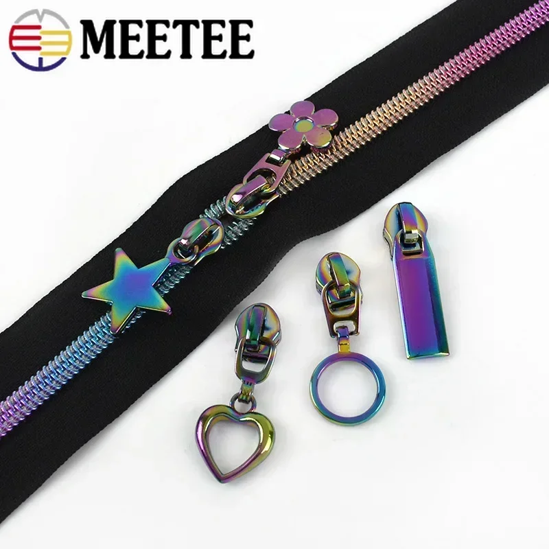 5/10Pcs Meetee Rainbow Zipper Slider per 5 # Nylon Zipper Bag Zip Tape Puller Head Cloth Zips per cucire Cursor Pull Closure Repair