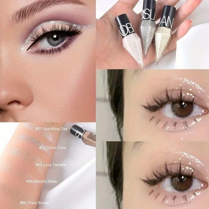 Delineador líquido diamante perolado brilhante, à prova d'água, longa duração, glitter, cor prata, fácil de usar, lápis de olhos, maquiagem coreana