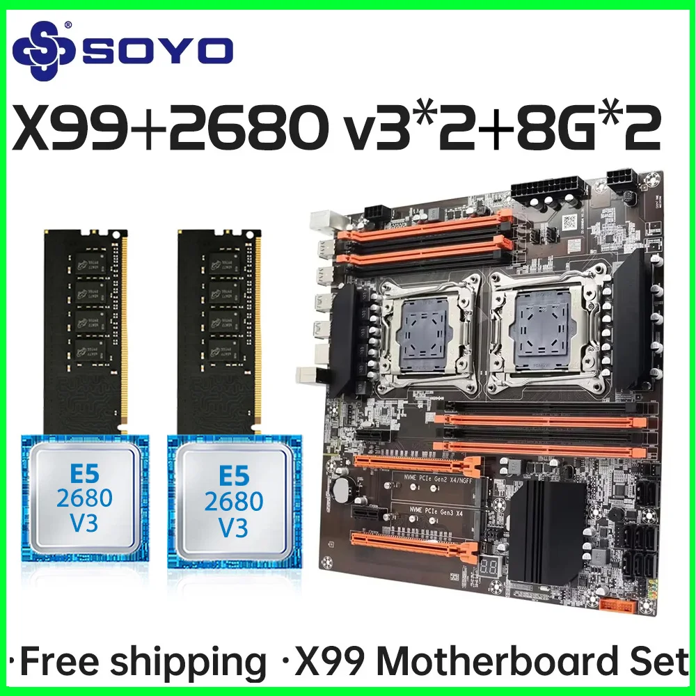 

Gaming Motherboard Kit SOYO X99 Dual CPU lntel Xeon E5 2680 V3*2 DDR4 16GB (2*8GB) LGA2011-3 M.2 Desktop Computer components
