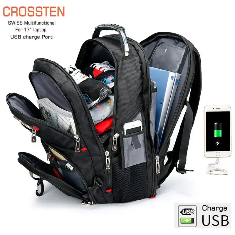 2026 Swiss-Multifunctional bags Durable 17 Inch Laptop Backpack, Travel Bag,College Bookbag,USB Charging Port,Water Resistant