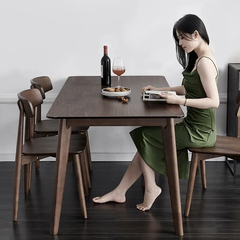 

wood grain rock slab dining table Japanese-style wabi-sabi wind all solid wood walnut rectangular household small apartment