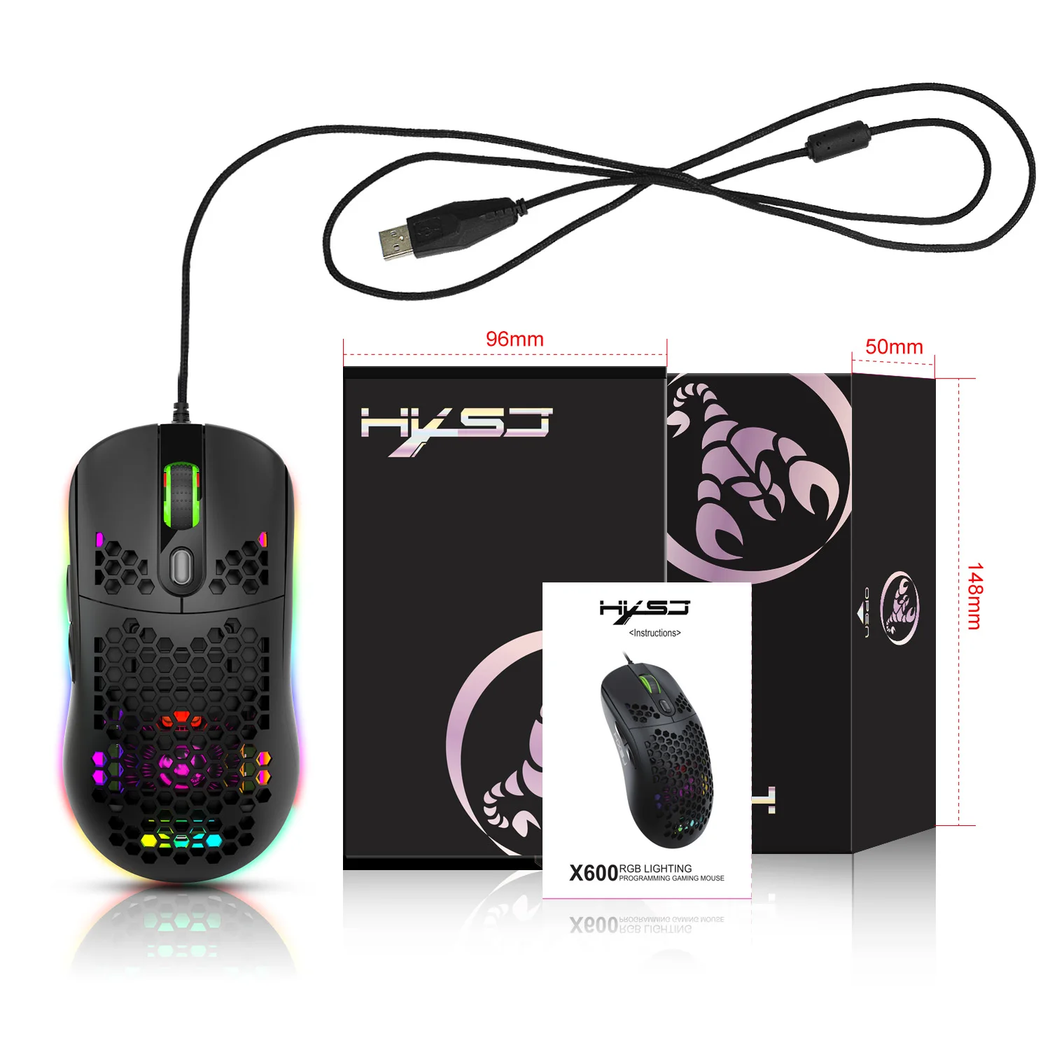 New arrival HXSJ Wired Gaming mouse built-in battery Rechargeable E-sports Computer Accessories Game Mouse