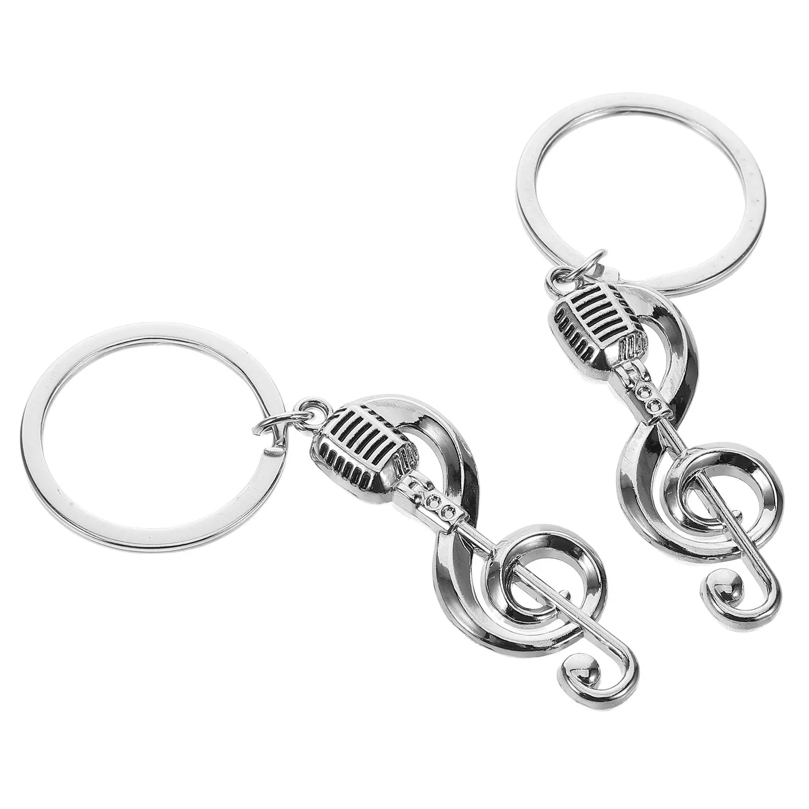 2Pcs Music Note Microphone Keychain Music Symbol Keyring Creative Metal Musical Instrument Pendant Bag Hanging Ornament Gift