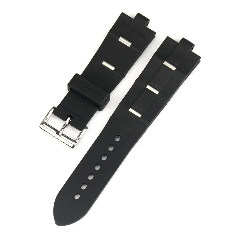 Waterproof Rubber Silicone 22mm 24mm Watch Strap for Bvlgari Polo/GMT Fold Black Solid Stainless Steel Buckle Sports Watchbands