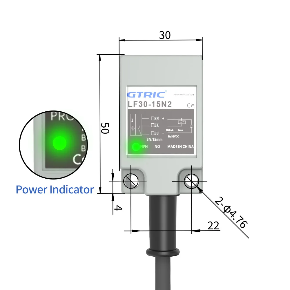 GTRIC TL-N10MC1 Inductive Proximity Sensor NPN PNP 10-30VDC 3-wire IP67 Smart Square Metal Switch Sensing Surface 30*30mm