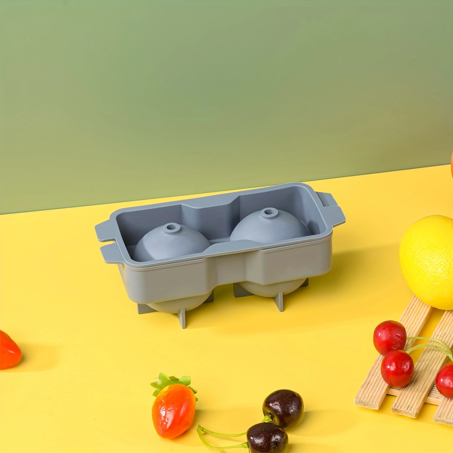 1PC 2구 실리콘 볼 아이스 큐브 몰드, 주방용 쌓을 수 있는 슬로우 멜트 DIY 아이스 볼, 둥근 젤리 만들기 몰드, 칵테일용, 위스키용