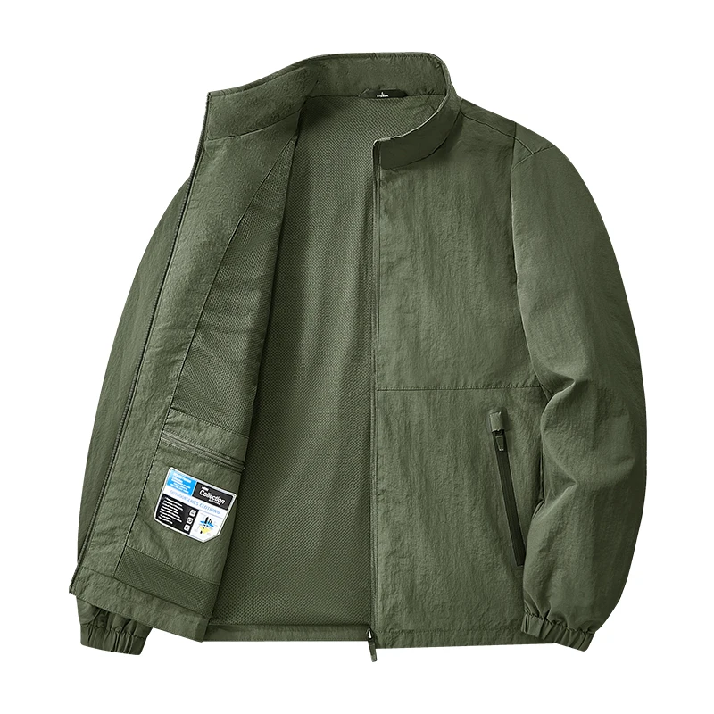 

Men's Outdoor Loose Fit Windproof Jaet Stand Collar Casual Spor Top for Spring Autumn Large Size Nylon Fiber Long Sve