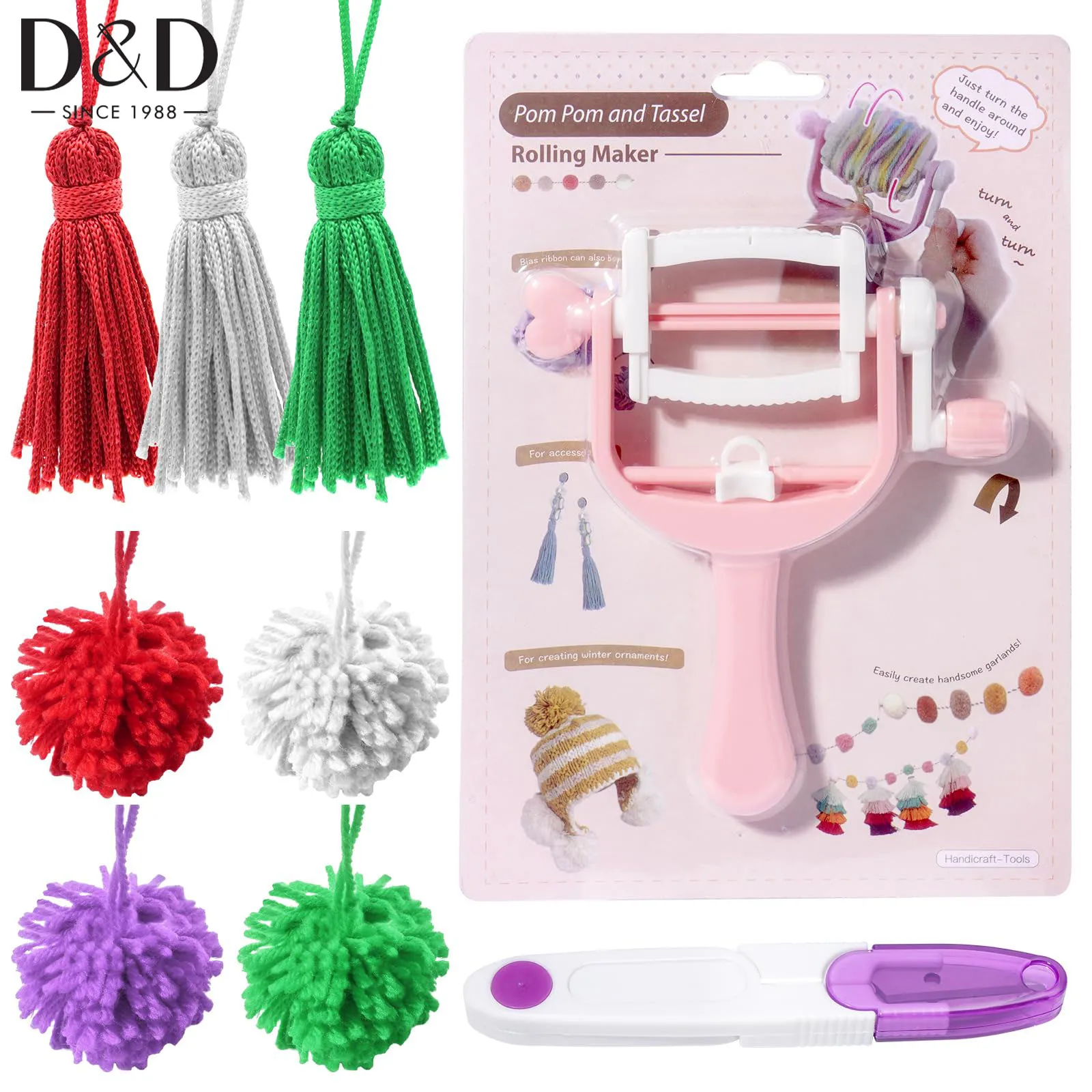 

1Set Pom Pom Maker Tassel Maker Winder Tool with Thread Scissors Fluff Ball Bobble Needle Weave DIY Wool Yarn Crochet Knitting