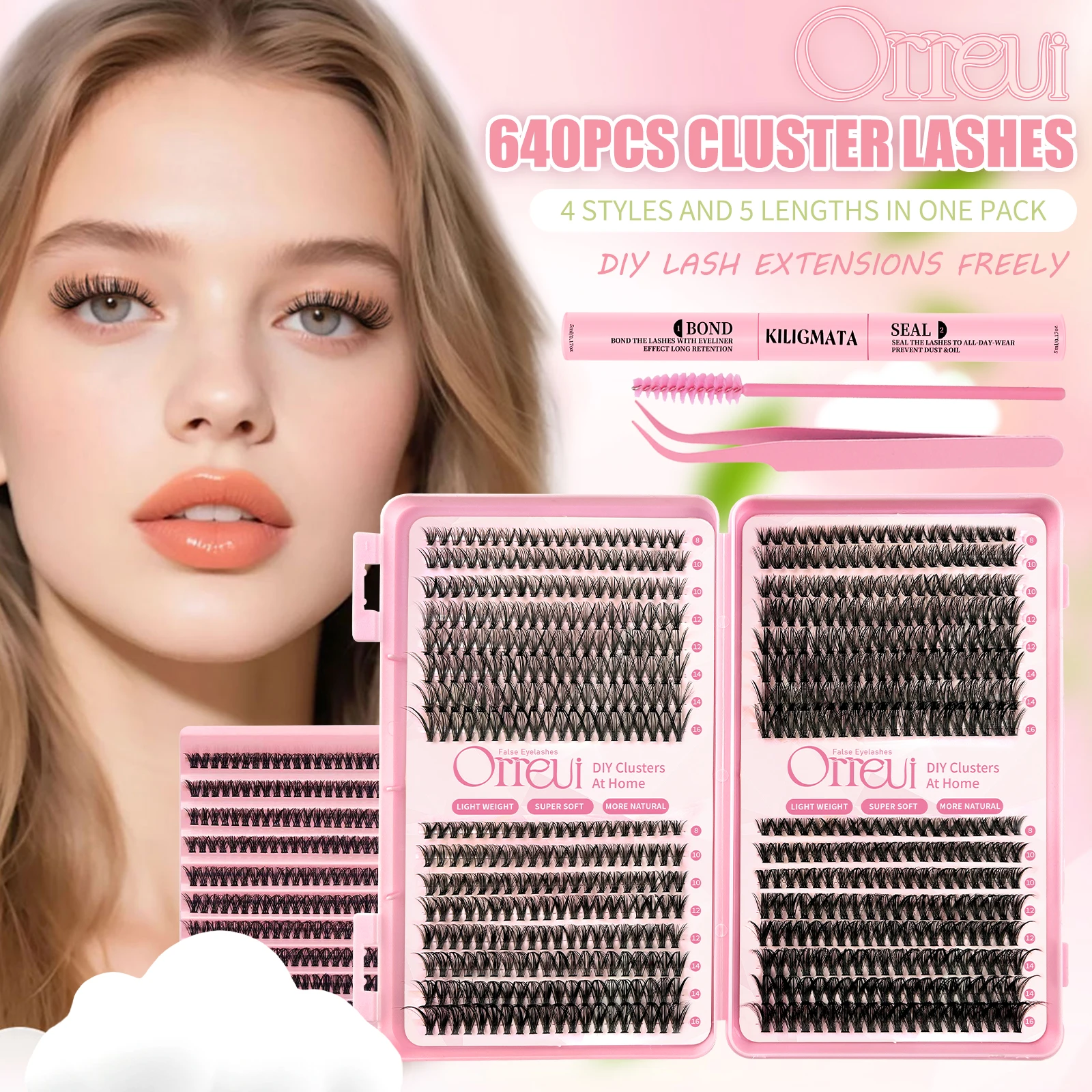 Natürliche Flauschige Wimpernbüschel-Set D-Curl 30D-60D Einzelne Wimpernverlängerungen mit Wimpernkleber und Versiegelung für Tägliches Tragen – Detail 1