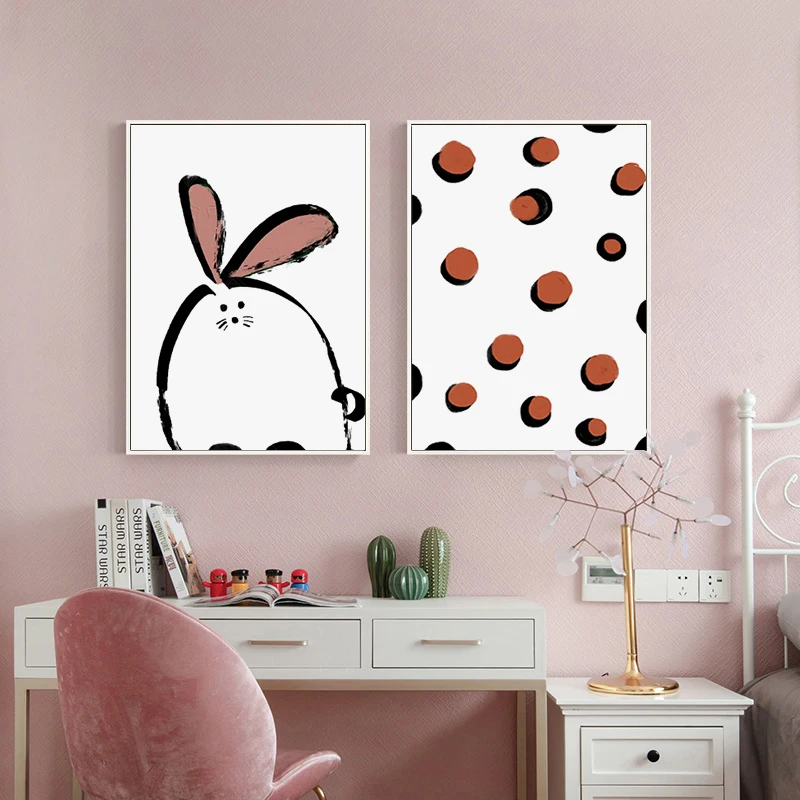 Animal Canvas Painting Printing Poster Wall Painting Rabbit Wave Dot Children's Room Hanging Painting Modern Decoration Painting