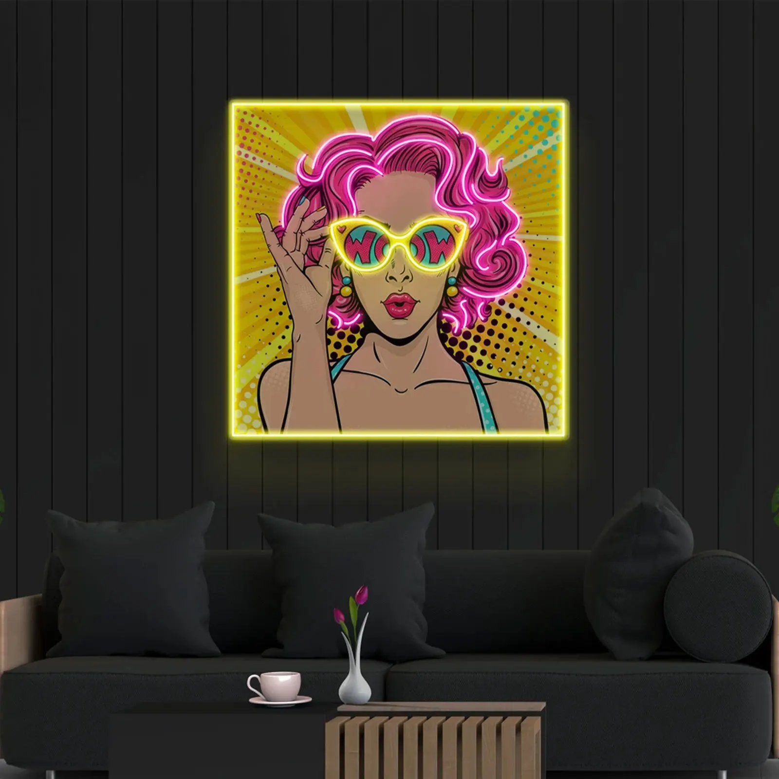 Wow Lady Art Neon Sign  Comic Wall Decor Woman Face LED Lights Unique Art Design Personalized Birthday Gift Bedroom Bar Beer