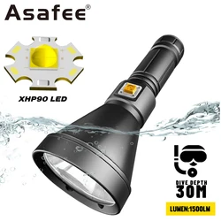 Asafee 30M Underwater P90 LED 1500LM Diving Flashlight 200M Range Torch Waterproof Scuba Lantern Magnetic Switch High Light