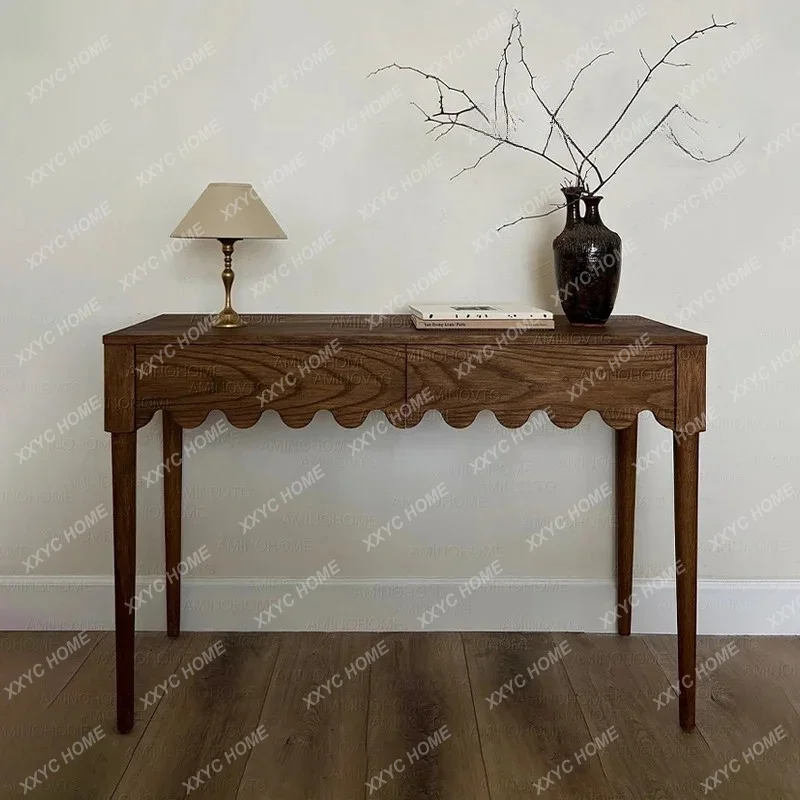 XX  Medieval Style Solid Wood Desk Small Apartment Design Wabi-sabi Wind Porch Long Table