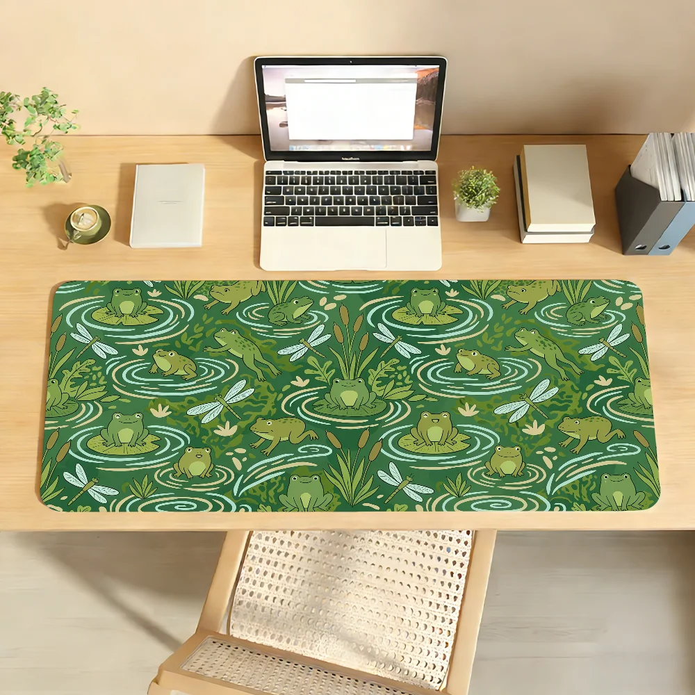 Cute Green Frog in a Pond Mouse Pad For Office Gaming And Keyboards Non-Slip Large Waterproof