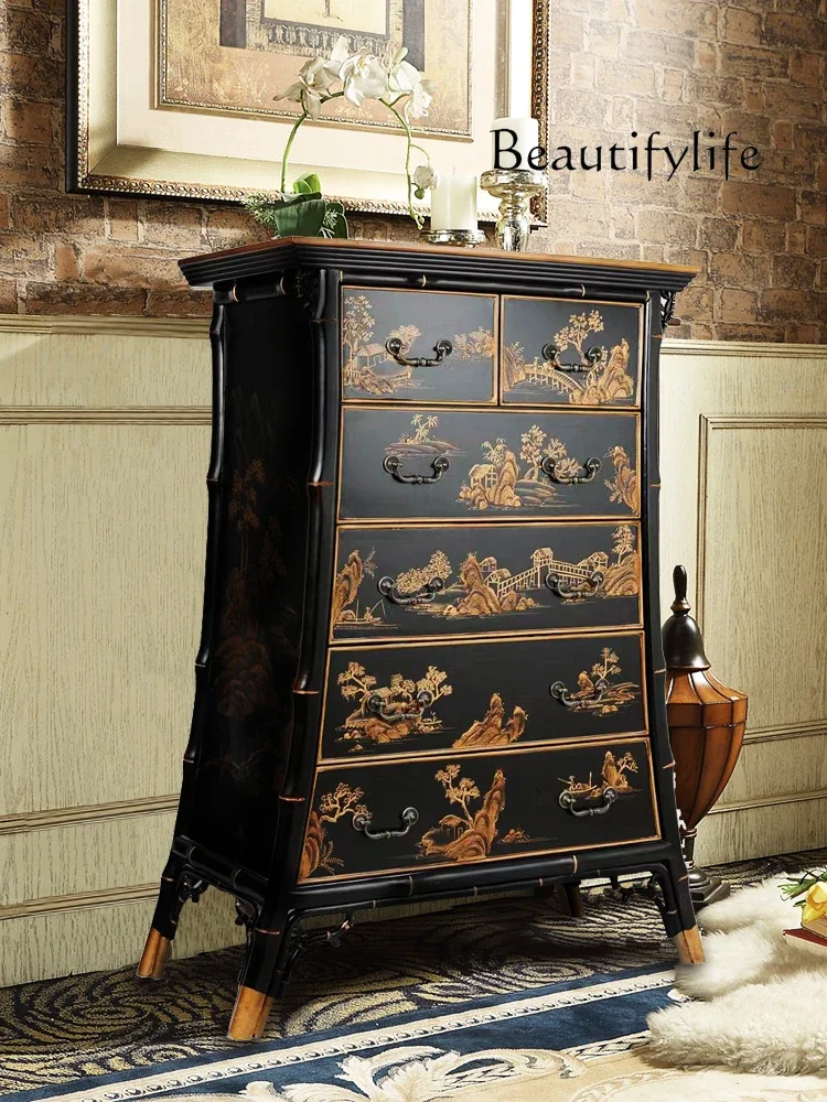 Simple Painting Art Classical Chest of Six Drawers American Retro Distressed B & B Landscape Curio Cabinet