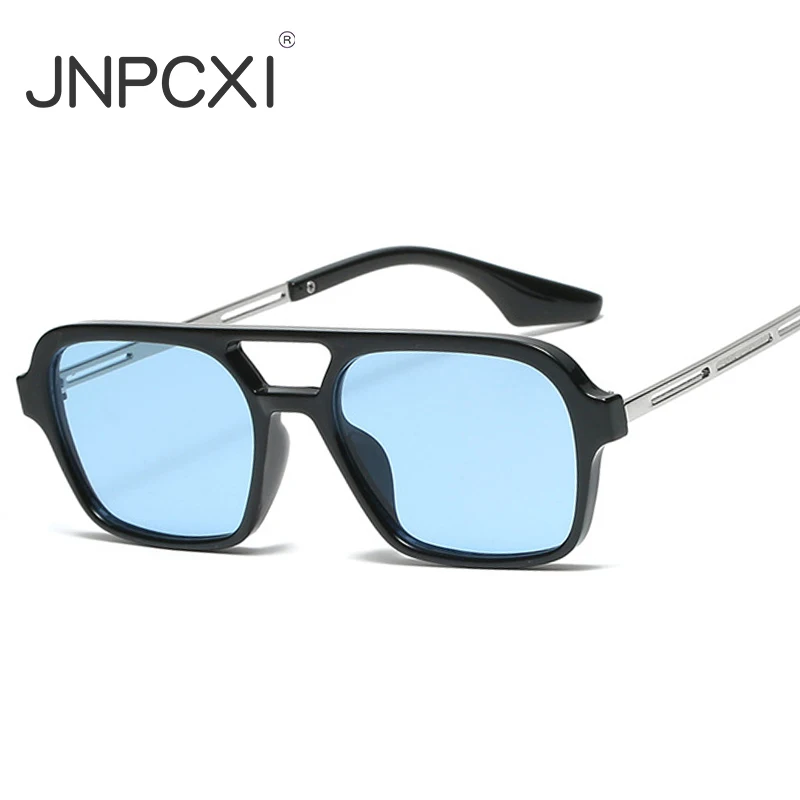 JNPCXI Qualitäts-Modebrille mit Doppelbrücke für Damen, Quadratische Sonnenbrille, Modische Herrenbrille mit Ozean-Film-Gläsern, UV400 Trendige Sonnenbrille